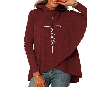 Faith Tunic Cozy Hoodie Womens Long Sleeve Burgundy Top, Size Medium
